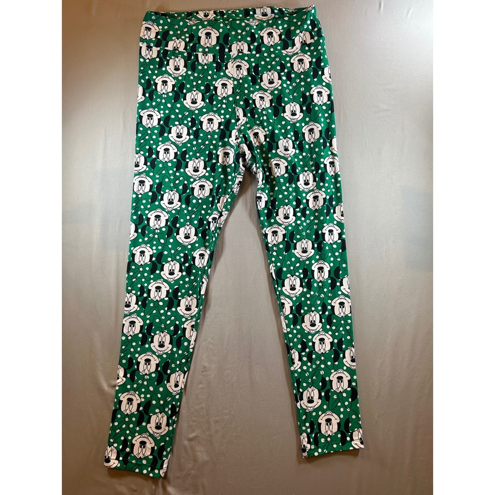 LuLaRoe Disney Minnie Mouse Leggings Green Polka Dot Tall & Curvy Women TC